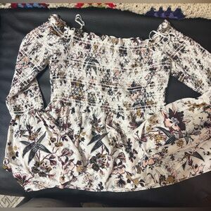 A.L.C. Silk Floral Smocked Off-Shoulder Top